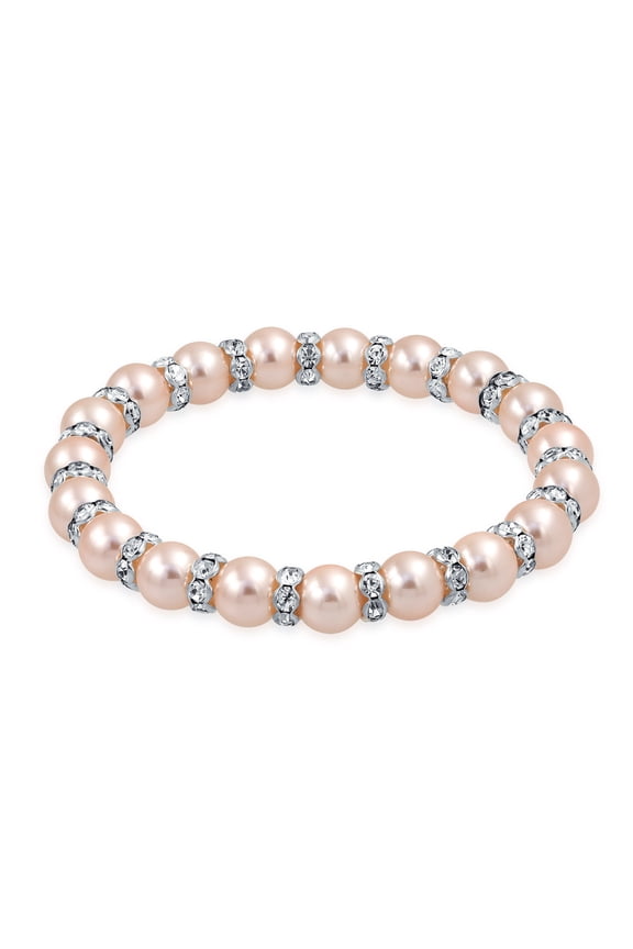 Womens White Pink Black Simulated Pearl Stretch Bracelet with Crystal Rondelle Spacers