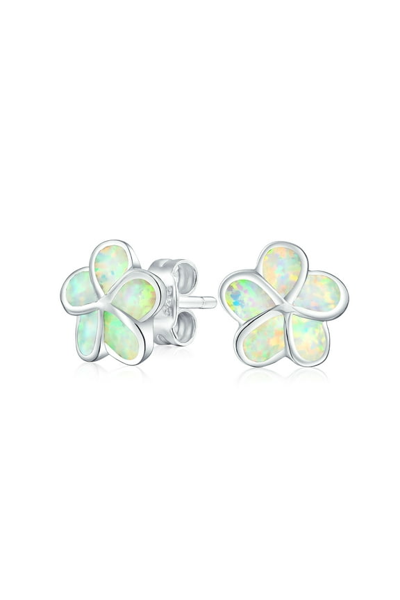 Womens White Plumeria Opal Stud Earrings 10MM October Birthstone