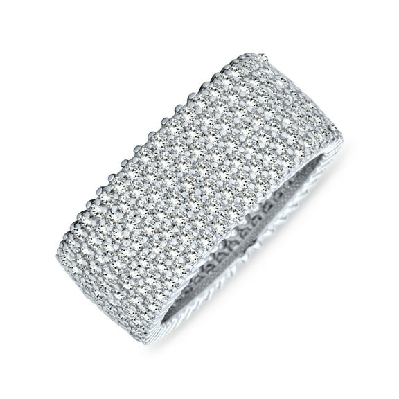 Bling Jewelry Womens Wide 5MM Pave CZ Cocktail Statement Eternity Band Ring .925 Sterling Silver