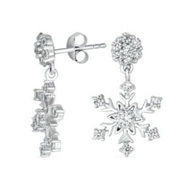 Bling Jewelry Womens Winter Holiday CZ Snowflake Dangle Chandelier Earrings in Sterling Silver