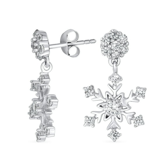 Bling Jewelry Womens Winter Holiday CZ Snowflake Dangle Chandelier Earrings in Sterling Silver