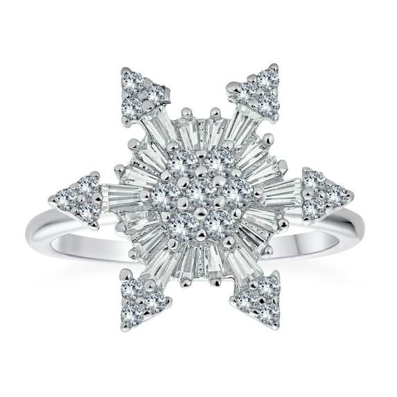 Bling Jewelry Womens Winter Holiday Statement Flower CZ Snowflake Fidget Spinner Ring Sterling Silver