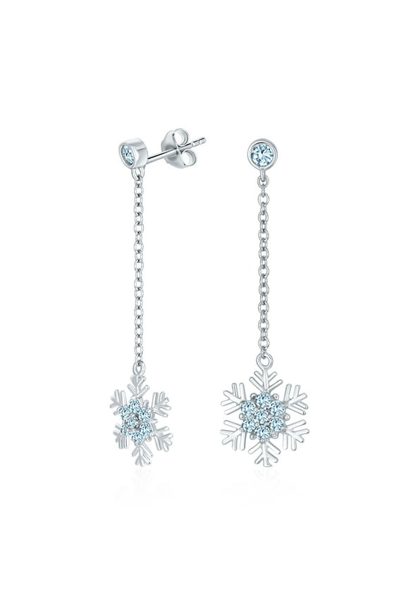 Womens Winter Blue Cubic Zirconia Snowflake Dangle Chandelier Earrings Sterling Silver