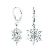 Bling Jewelry Womens Christmas Clear Snowflake Dangle Earrings .925 Sterling Silver Leverback