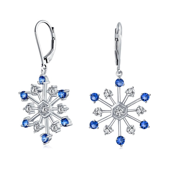 Bling Jewelry Womens Winter White Ice Blue Snowflake Dangle Chandelier Earrings Cubic Zirconia Silver