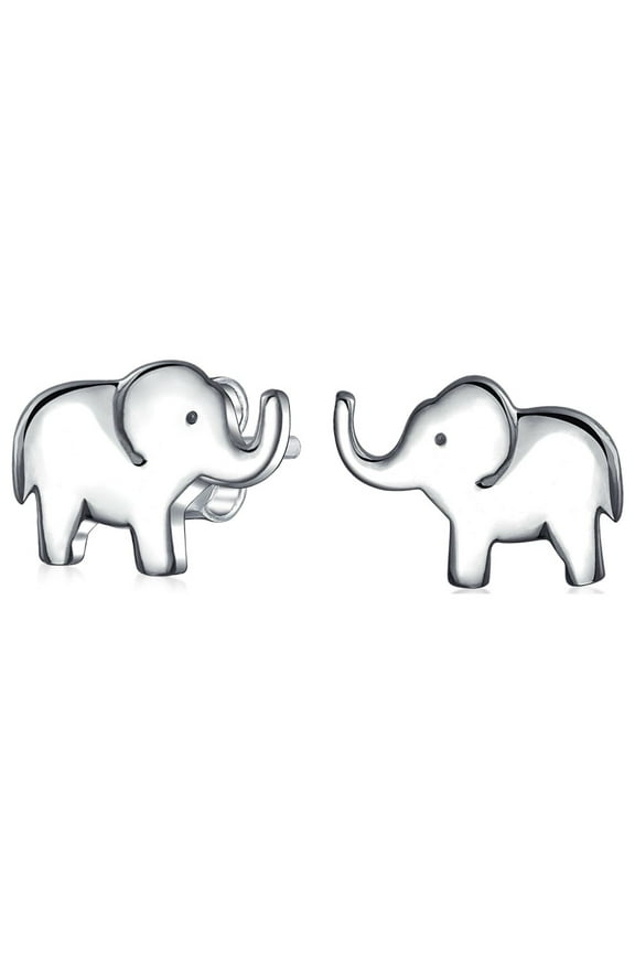 Womens Wise Elephant Stud Earrings in Sterling Silver for Zoo Animal Lovers
