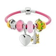 thumbnail image 1 of Bling Jewelry Womens Word #1 MOM Heart Beads Charm Bracelet Sterling Silver Pink Leather 6.5-8.5 Inch, 1 of 4
