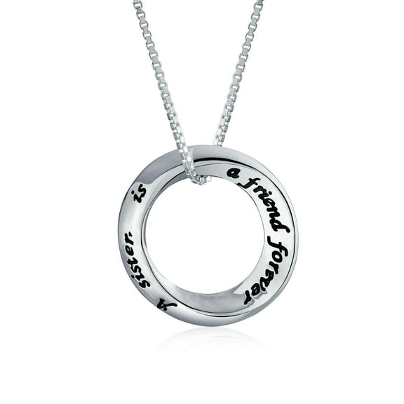 Bling Jewelry Womens Inspirational Quote Circle Pendant Necklace Silver Plated Sterling Silver