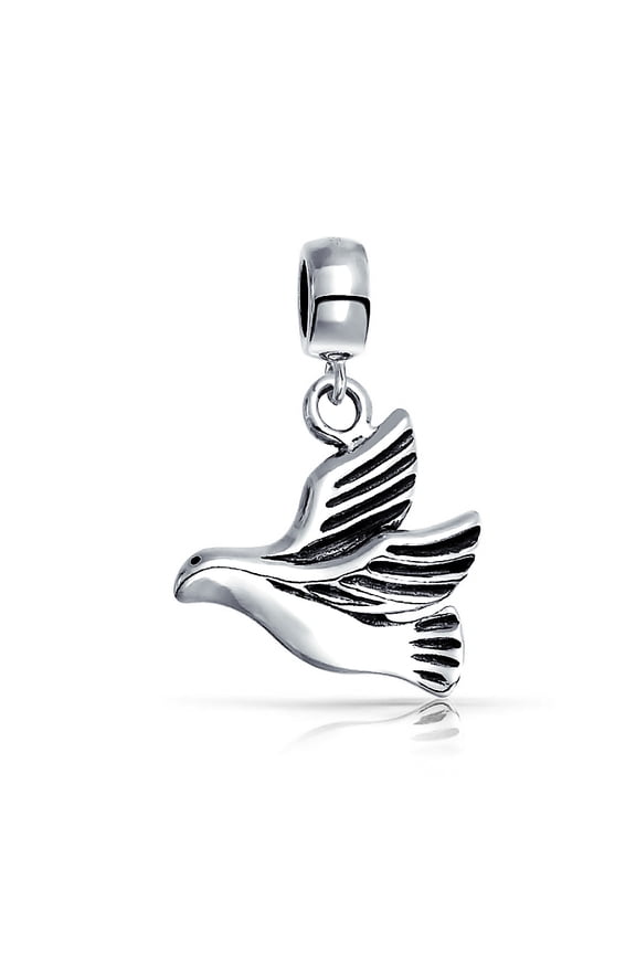 Womens .925 Sterling Silver World Peace Dove Love Bird Dangle Charm Bead for Bracelet