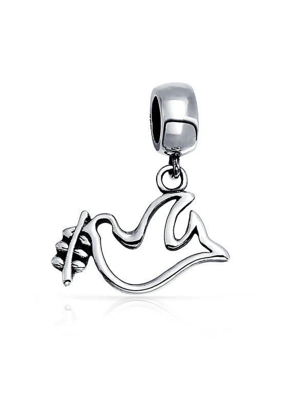 Womens World Peace Dove Bird Dangle Charm Bead for Bracelet .925 Sterling Silver