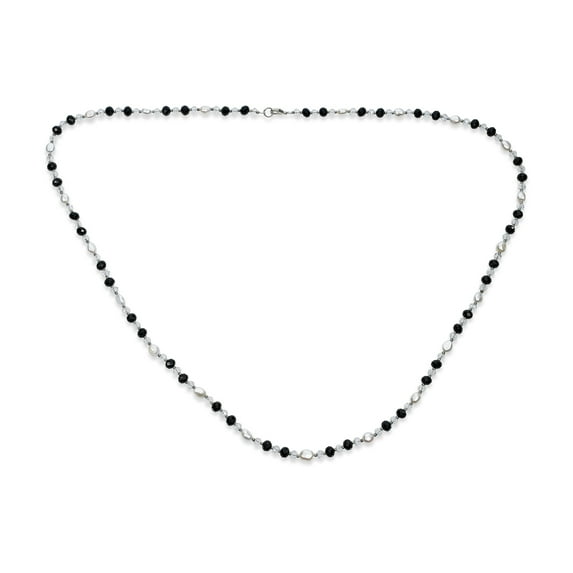 Bling Jewelry Womens Wrap 40" Black & White Crystal Freshwater Cultured Pearl Strand Necklace