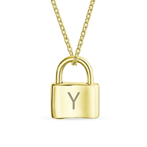Bling Jewelry Womens Y - Monogram Lock Pendant Charm Lovers Padlock Necklace Gold Plated 16 Inch