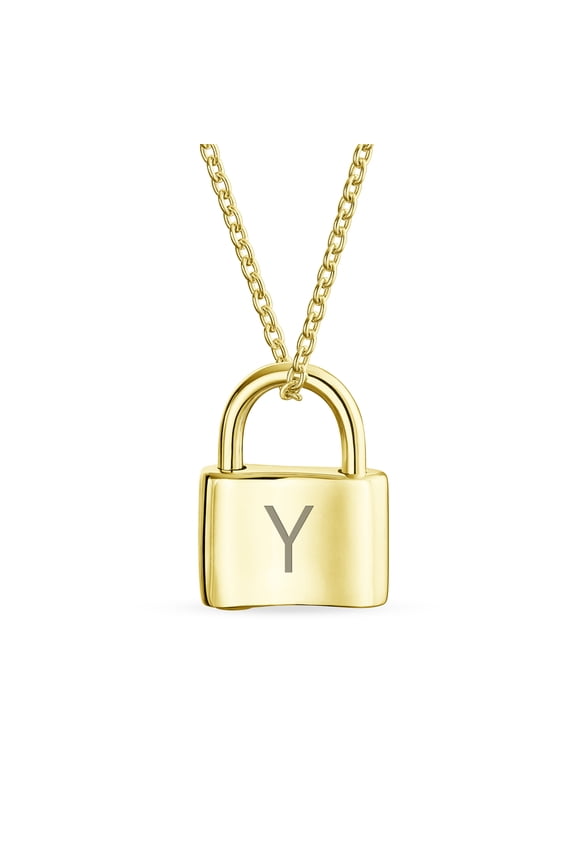 Womens Y - Monogram Lock Pendant Charm Lovers Padlock Necklace Gold Plated 16 Inch