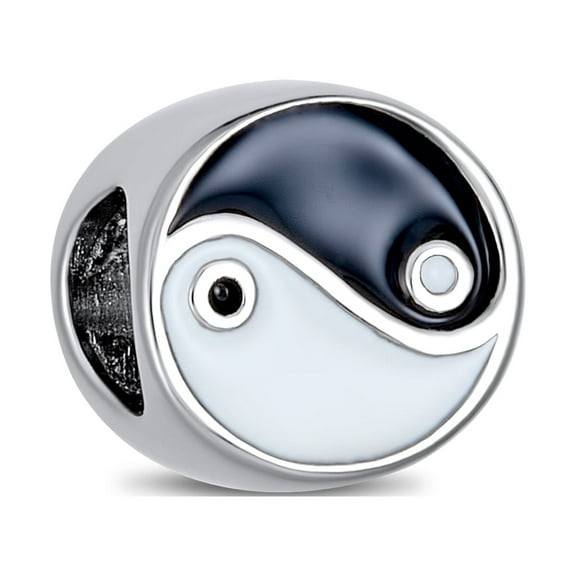 Bling Jewelry Womens YYang Charm Bead Sterling Silver for European Bracelet - Black & White Balance