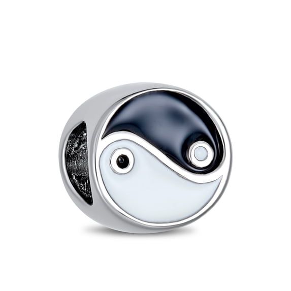Bling Jewelry Womens YYang Charm Bead Sterling Silver for European Bracelet - Black & White Balance