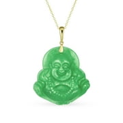 Bling Jewelry Womens Yogi Amulet Green Jade Laughing Buddha Pendant Necklace 14K Gold Plated Silver