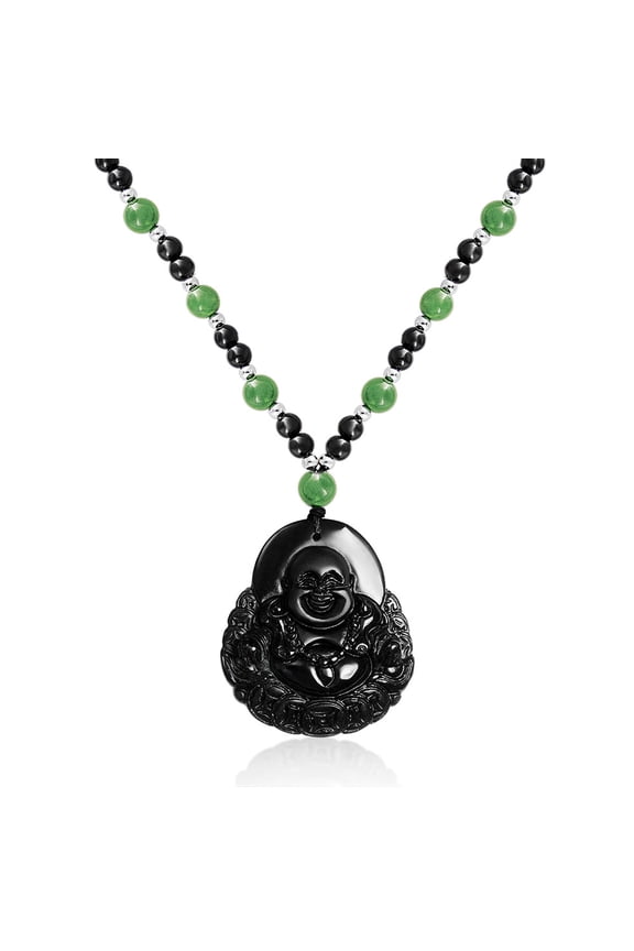 Womens Yogi Amulet Mala Green Black Bead Buddha Pendant Necklace for Men  Fashion