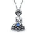 thumbnail image 1 of Bling Jewelry Womens Yogi Rainbow Moonstone Buddha Pendant Necklace in Oxidized Sterling Silver Chain, 1 of 3