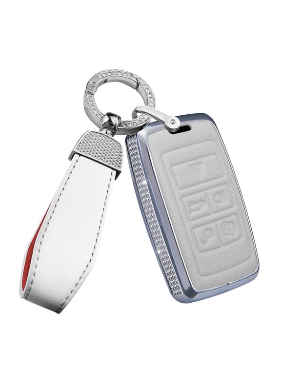 Bling Key Fob Cover Fit for Land Rover Defender 2023 Freelander2 Discovery Fit for Range Rover Evoque Vogue Fit For Jaguar XE XF Leather Key Fob Case with Bling Leather Keychain