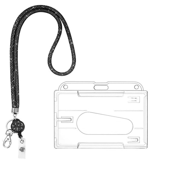 Bling Keychain Lanyards with Crystal Rhinestone Design, Fashionable Neck Strap for Women and Adults, ID Badge and Card Holder for Events and Work with Sustainable Accessories, 1Pc(Black,3.5x2.6")