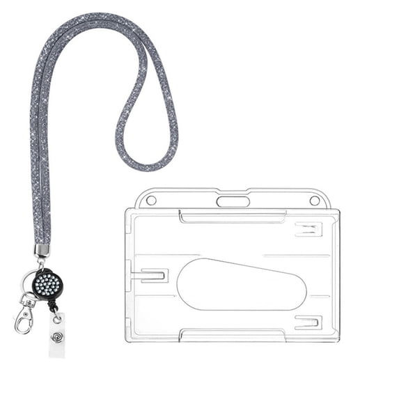 Bling Keychain Lanyards with Crystal Rhinestone Design, Fashionable Neck Strap for Women and Adults, ID Badge and Card Holder for Events and Work with Sustainable Accessories, 1Pc(Grey,3.5x2.6")