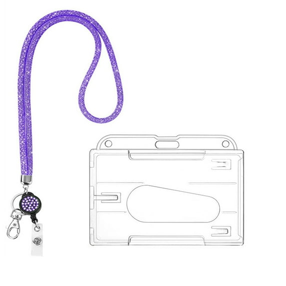 Bling Keychain Lanyards Cute Lanyard Crystal Rhinestone Neck Lanyard Strap for Women ki ds Teacher Keys Wallet ID Badge Card HolderMulticolor card holder purple