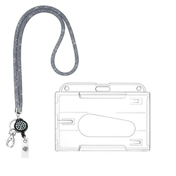 Bling Keychain Lanyards Cute Lanyard Crystal Rhinestone Neck Lanyard Strap for Women ki ds Teacher Keys Wallet ID Badge Card HolderMulticolor card holder gray