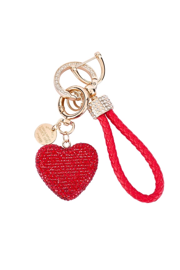 Bling Keychains Heart Keychain Red Heart Keys Wristlet Car Keyring Women Rhinestone Purse Bowknot Key Ring Essential