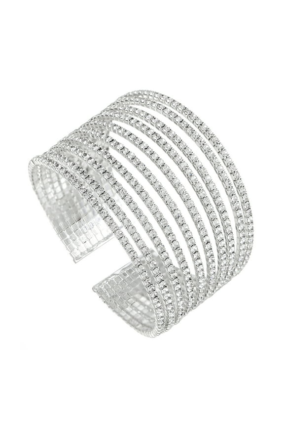 Bling Layered Chunky Wide Silver/Gold Crystal Rhinestone Cuff Bangle Bracelet for Women Formal Party Prom Wedding
