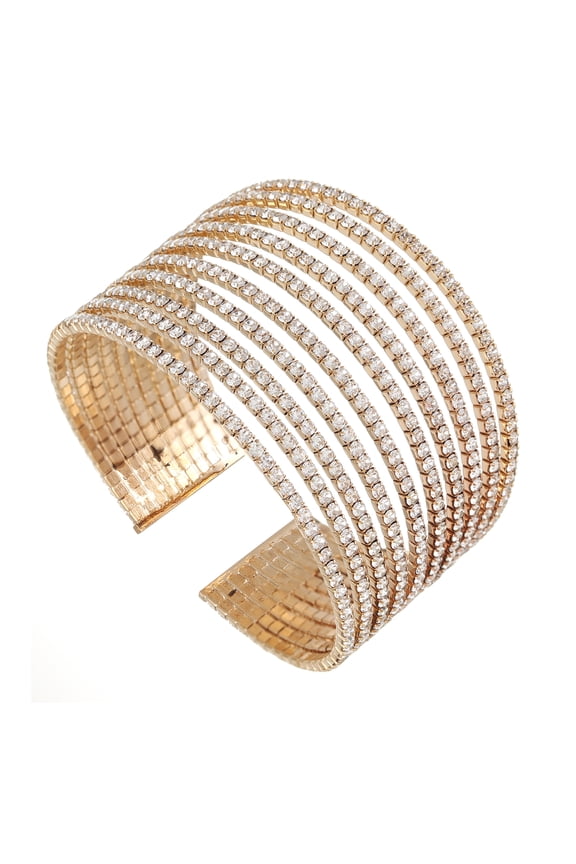 Bling Layered Chunky Wide Silver/Gold Crystal Rhinestone Cuff Bangle Bracelet for Women Formal Party Prom Wedding