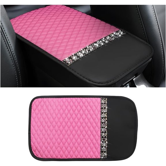 Bling Leather Center Console Cover, Center Console Protector With Glossy Rhinestone, Armrest Seat Box Cover For , , SUVs, ()