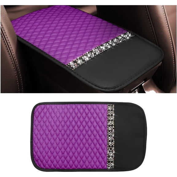 Bling Leather  Center Console Cover,  Center Console Protector With Glossy  Rhinestone, Universal   Armrest Seat Box Cover For  , , SUVs,  (Purple)