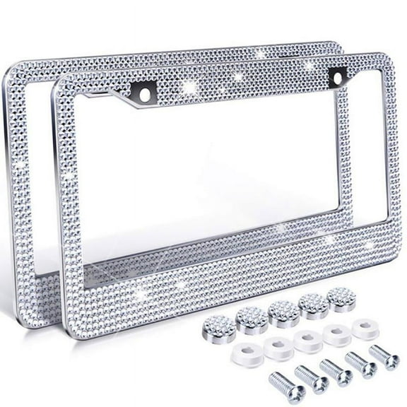 Bling License Plate Frame Luxury Handcrafted Rhinestone Car Frame Plate,White