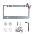 thumbnail image 1 of Bling License Plate Frame，NOGIS Handcrafted Bling Rhinestone Premium Stainless Steel License Plate Frame，Clear Color Rhinestone Crystal (White&Pink-Bow), 1 of 7