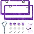 thumbnail image 1 of Bling License Plate Frame, Sparkly License Plate Tag Cover with Multifaceted Rhinestones, Stainless Steel Crystal License Plate Holder, Universal Exterior Car Accessories (Purple, 2PCS), 1 of 5