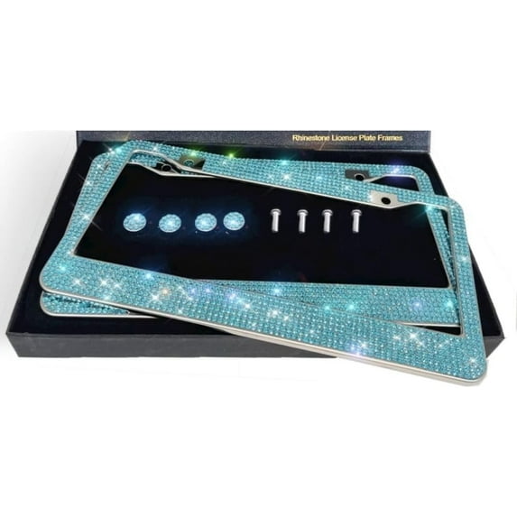 Bling License Plate Frame for Women,2 Pack Premium Stainless Steel Rhinestone Car License Plate Holder,Handmade Glitter Crystal Diamond Lincense Plate Cover,Bedazzled Sparkly Caps