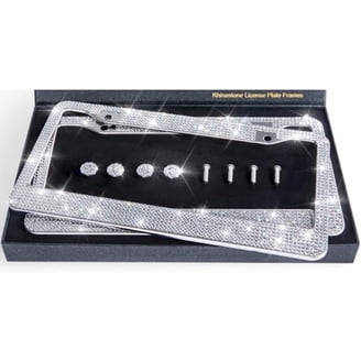 Licence Plate Border 2-Pack Rhinestone Bling License Plate Frames For Women - Sparkle Crystal Diamond Bedazzled Frame With Anti-Theft Screw Caps