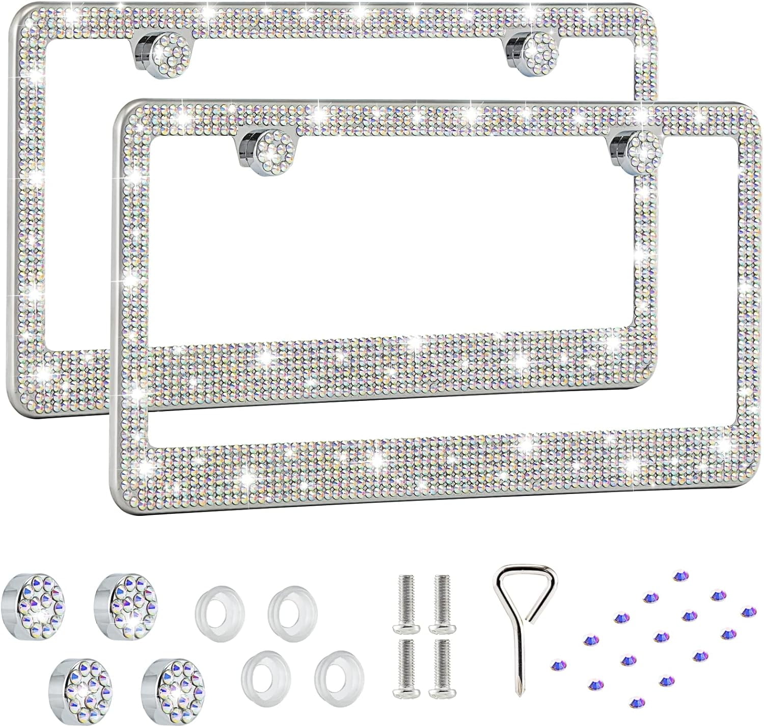 Bling License Plate Frame for Women,2 Pack Premium Stainless Steel