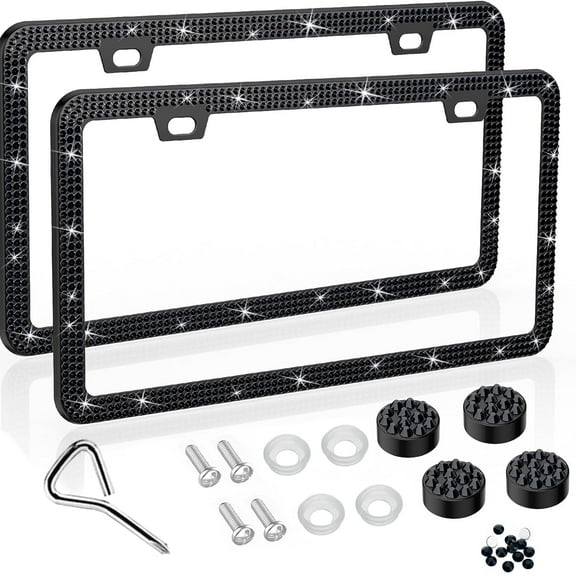 Bling License Plate Frame for Women,2 Pack Premium Stainless Steel Rhinestone License Plate Holder,Handmade Glitter Crystal Diamond Girl Lincense Plate Tag Cover,Bedazzled Sparkly-Black