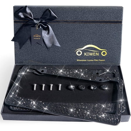 Bling License Plate Frames with High End Ribbon Gift Box,2 Pack Rhinestone License Plate Frame,Handcrafted Crystal Premium Stainless Steel Bling License Plate Frame for Women ,Party,Birthday ,Xms Gift