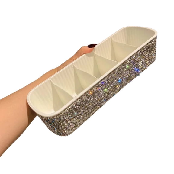 Bling Makeup Brush Holder Organizer, 5 Slot Sparkle Cosmetics Brushes Storage Holders , Glitter Cute Pen and Pencil Holder for Desk, Eyeliners Display Case for VanityWhite