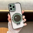 thumbnail image 1 of Bling Mirror Case for iPhone 16,[ With Bling Ring Kickstand ], Luxury Bling Makeup Mirror Bling Bumper Women Girls Shockproof Anti-fall Phone Case Cover for iPhone 16,Green, 1 of 7