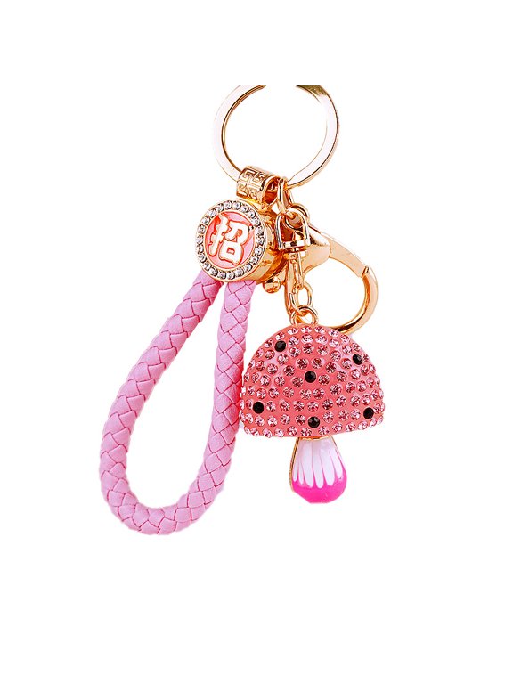 Bling Mushroom Keychains For Women Girls Rhinestone Crystal Key Chain For Car Keys Purse Charms Handbag Backpack
