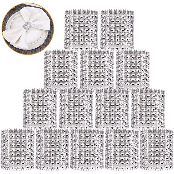 Bling Napkin Rings , Rhinestone Gold Napkin Rings Diamond Adornment Napkin Holder Bulk for Wedding, Dinner, Party, Table Decorations