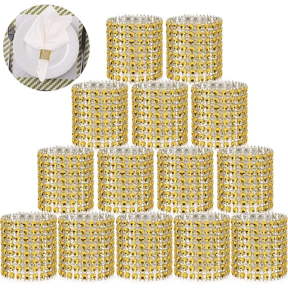 Bling Napkin Rings , Rhinestone Gold Napkin Rings Diamond Adornment Napkin Holder Bulk for Wedding, Dinner, Party, Table Decorations