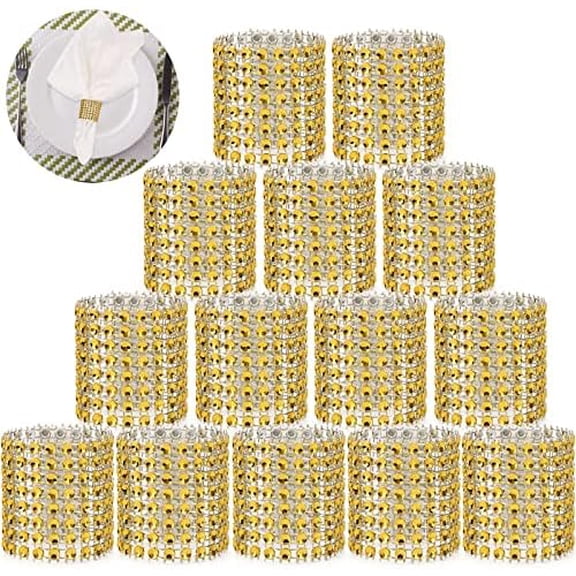 Bling Napkin Rings Set of 150, Rhinestone Gold Napkin Rings Diamond Adornment Napkin Holder Bulk for Wedding, Dinner, Party, Table Decorations, Gold
