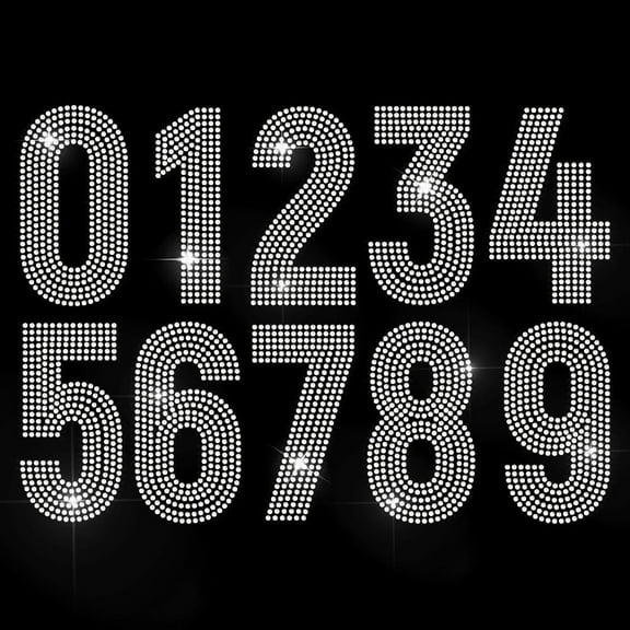 Bling Number Rhinestone Iron on Hotfix Transfer Decal 0-9 Digital Number Clothing Repair DIY Patch Repair Hot Fix Applique