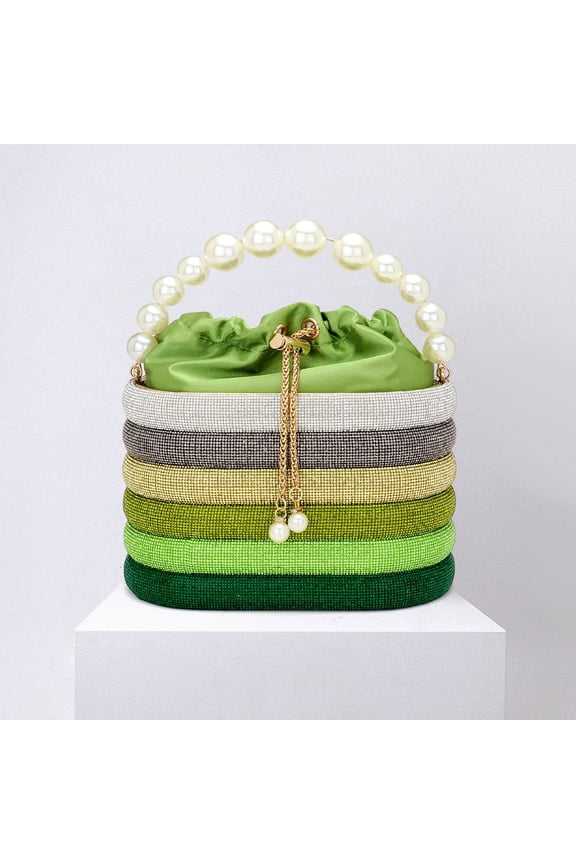 Bling Pearl Top Handle Drawstring Box Crossbody Bag
