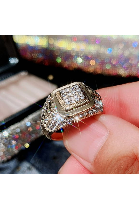 Bling Pinky Ring for Men 18K Gold Plated Simulated Diamond Ring Hip Hop Iced Out Men's Gold Ring Size 7-12