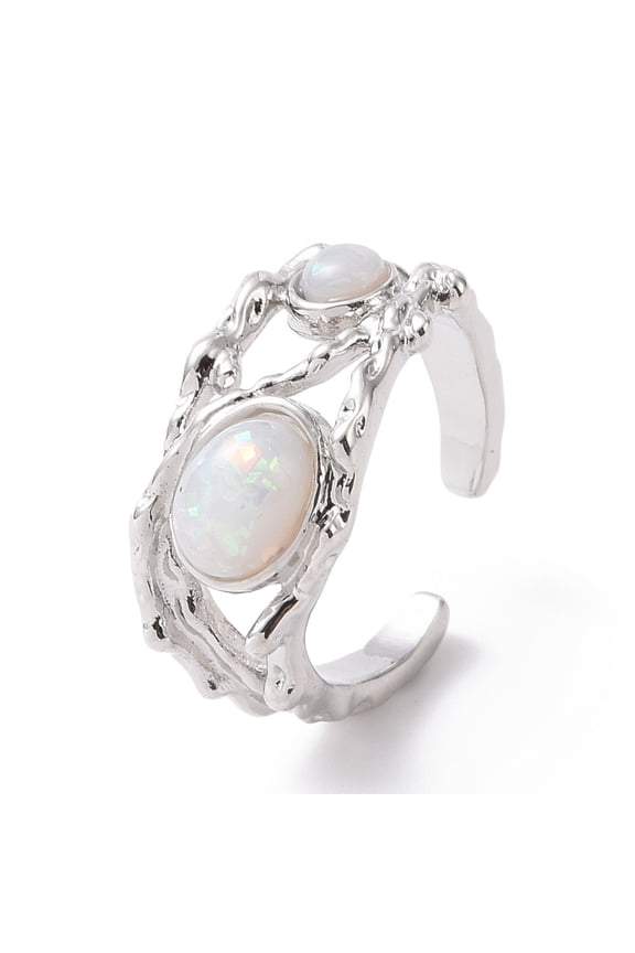 Bling Plastic Oval Open Cuff Ring Brass Jewelry for Women Platinum Size 7 3/4(17.9mm)